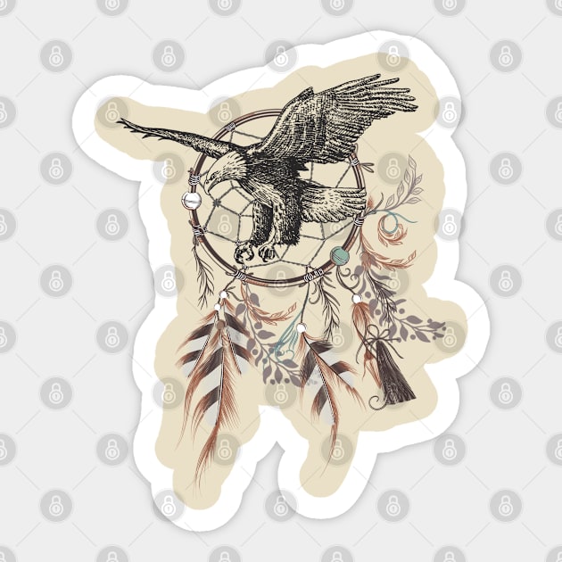 Boho Style Eagle with Dreamcatcher Sticker by BWXshirts